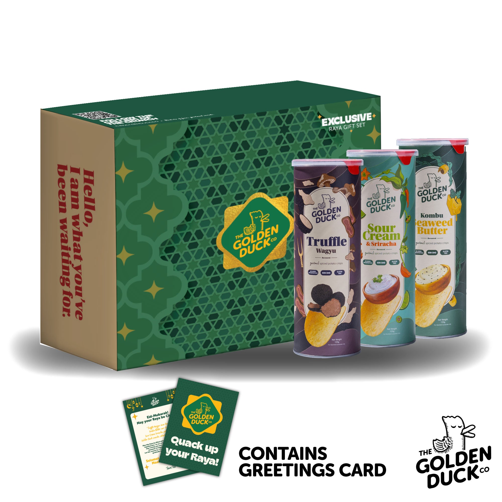 The Golden Duck Raya Gift Box Snacks 2025 | Spiced Potato Crisps Gourmet Snack | Ramadan gifts set Kotak Hadiah